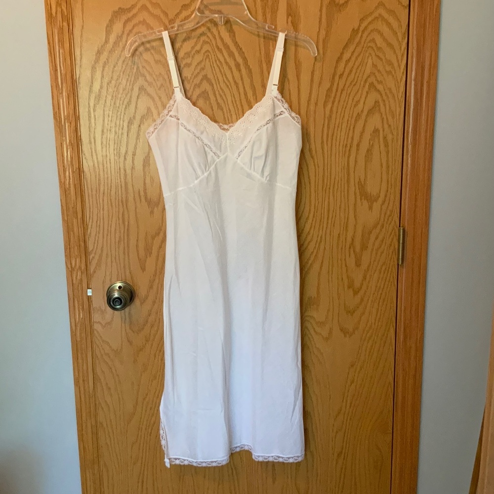 Adonna - White Full Slip With Lace and Embroidered Trim
